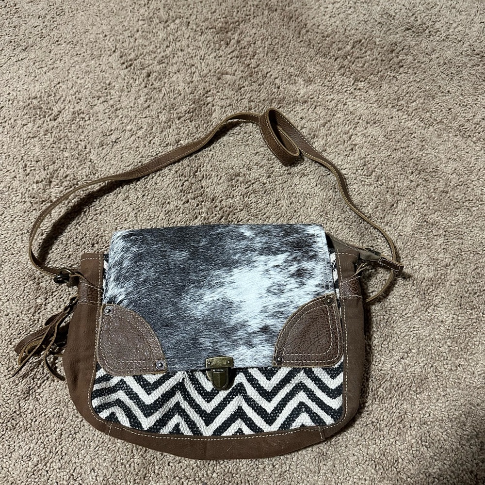 Myra Bag Brown and Black Crossbody Geometric Design